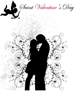 バレンタインデーの恋人たちのシルエット Vector Silhouettes Valentine day peole in love イラスト素材