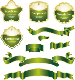 緑のリボンとラベル デザイン green ribbon label vector イラスト素材1